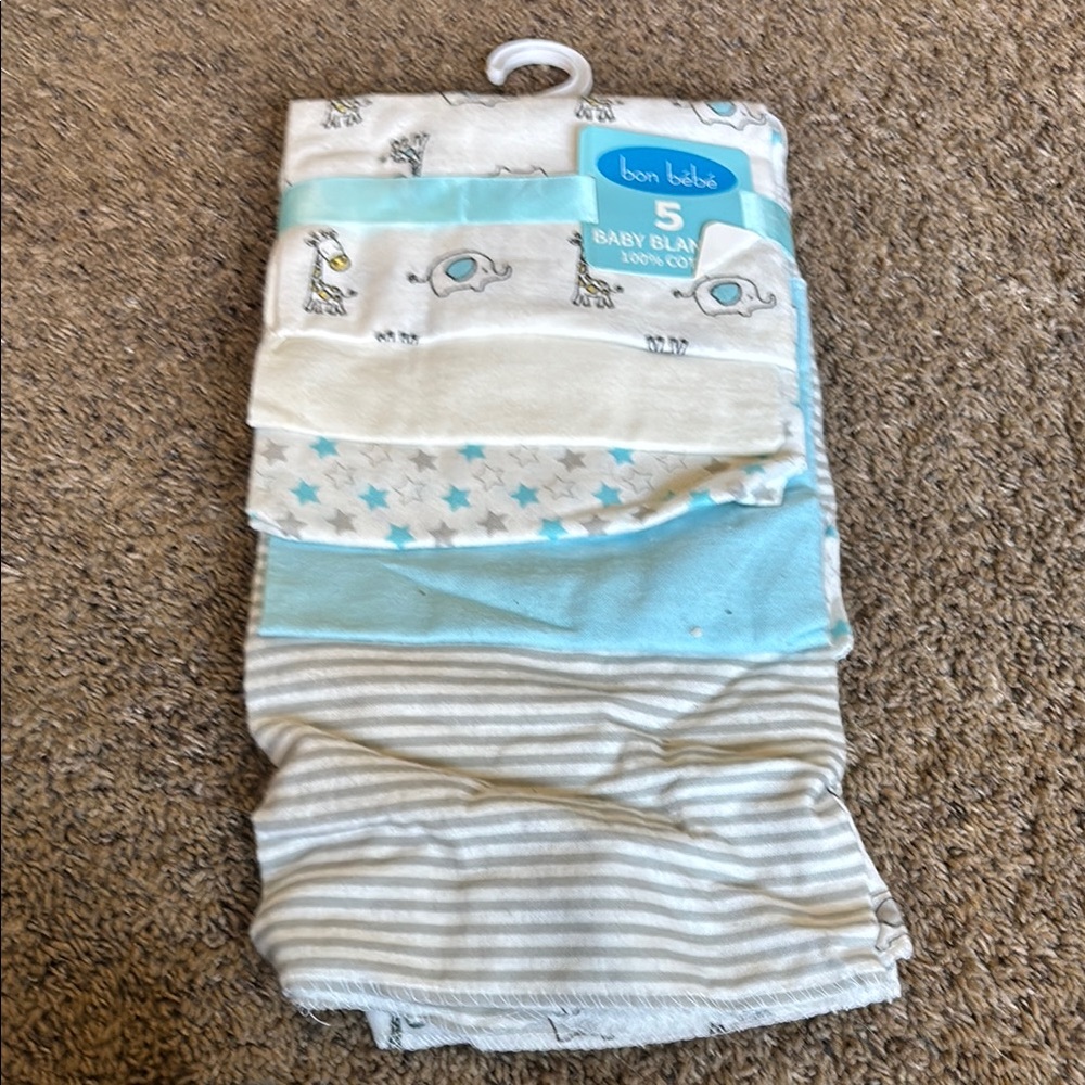 Bon Bebe Blue and Beige Baby Blanket Set